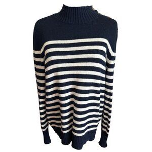 Chaps Womens Navy & White Striped Button Neck Sweater Size Medium